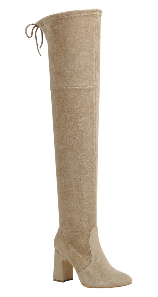 Taupe Heel Thigh High Boots