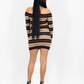 FB COUNTY LONG SLEEVE OFF THE SHOULDER DRESS - BROWN/TAN